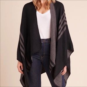 BB Dakota Black and Grey Reversible Ruana Pashima